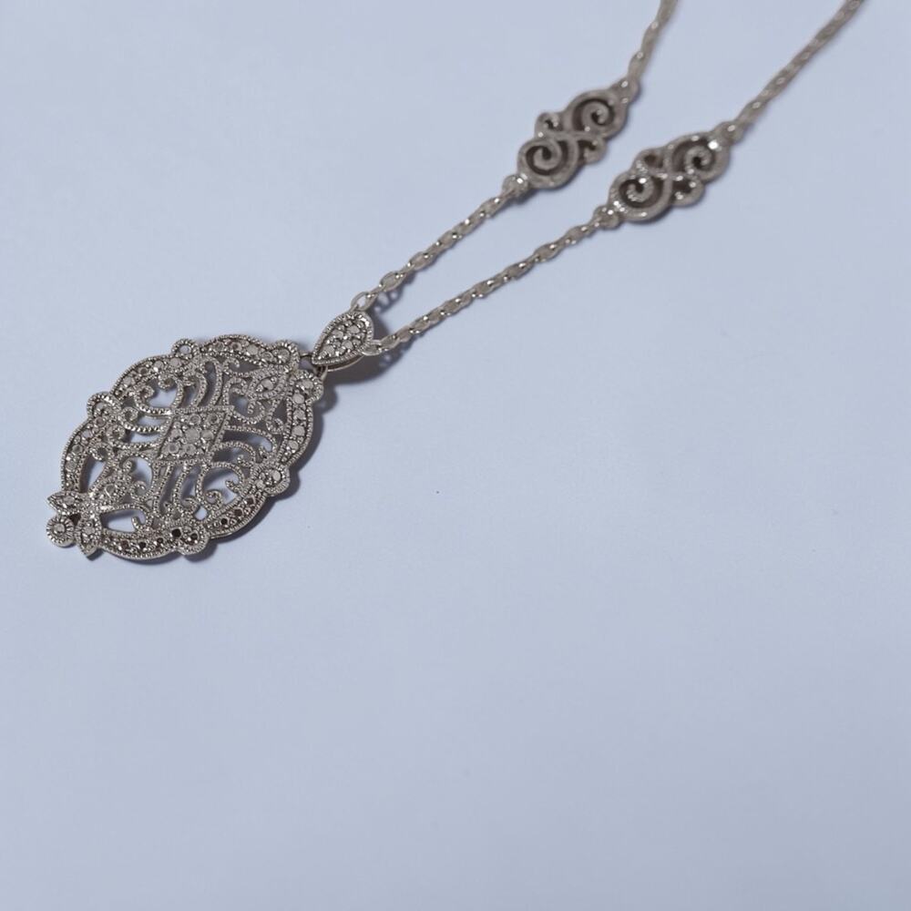 Vintage Sterling Silver Thai Filigree Pendant Necklace SAS Signed 18 Inch 6.8g - Picture 4 of 12